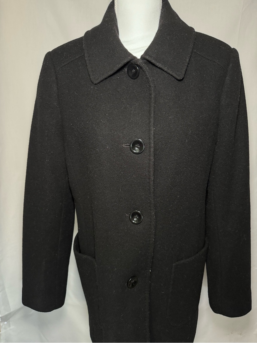 Preston & York Black Wool Pea Coat with Button Front